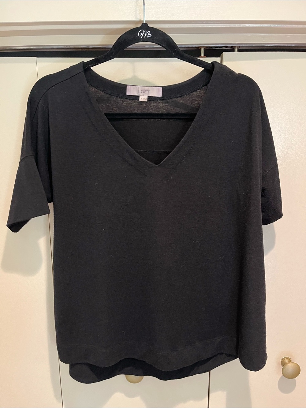 LOFT Black V-Neck Short Sleeve Sweater Top